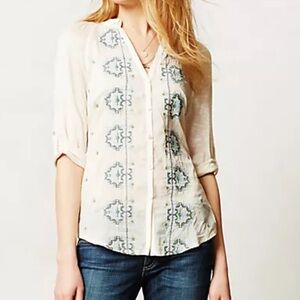 Embroidered silk/cotton blouse